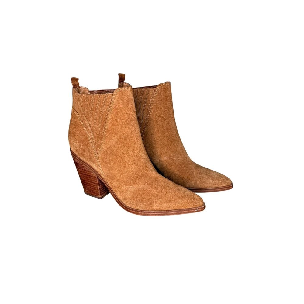Marc Fisher Women's Alva Boot Size 10 Camel Tan Suede Leather Block Heel Bootie